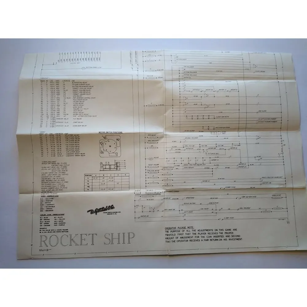 Rocket Ship 1958 Pinball Machine Game Repair Schematic Wiring Diagram Original